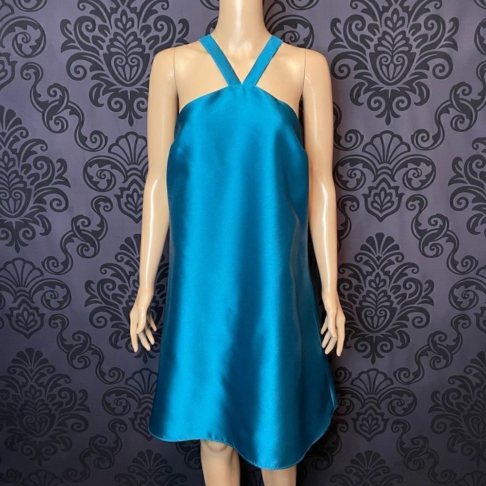 Belle Badgley Mischka Teal Tiffany Now Cocktail Party Mini Dress Back Tie NWT 6